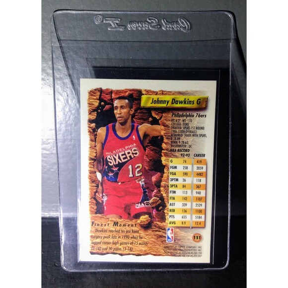 1993-94 Topps Finest Johnny Dawkins #151 Basketball Card - Picture 2 of 2